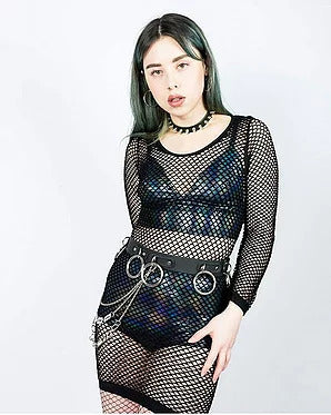 Black holographic bra style crop top for raves.