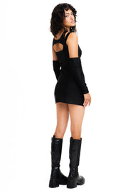 Layered black mini dress with matching sleeves from IVY Berlin