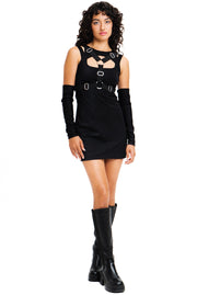 Layered black mini dress with matching sleeves from IVY Berlin