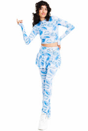 Blue and white long sleeve top with a 2000s style print.