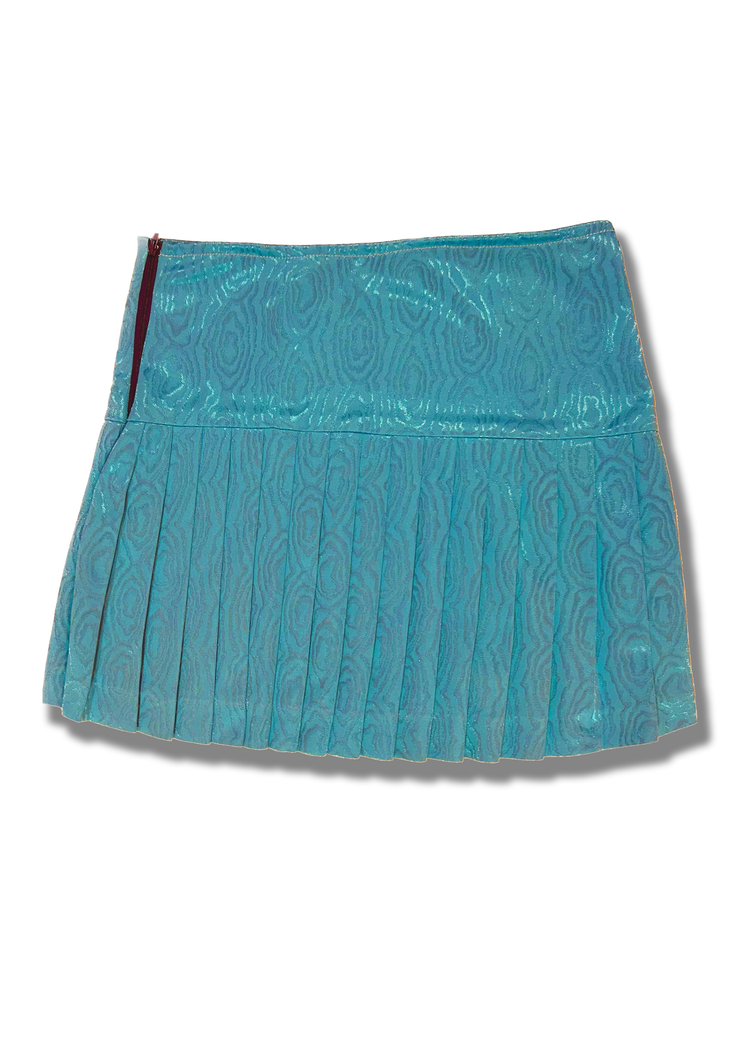 Turquoise mini skirt with pleats.