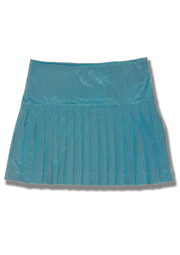 Turquoise mini skirt with pleats.