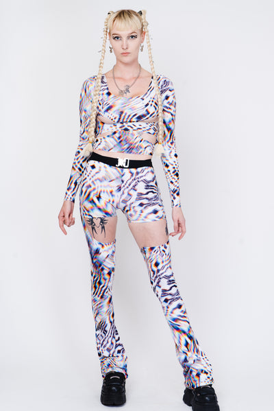 Trippy cutout leggings with a layered look.