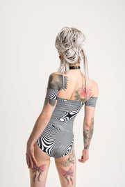 trippy black and white bodysuit