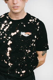 Black cotton bleached men's tshirt with a tatoo style patch.