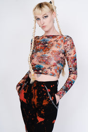 Tattoo print mesh top in an Ed Hardy Style.