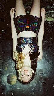 Black holographic bra style crop top for raves.