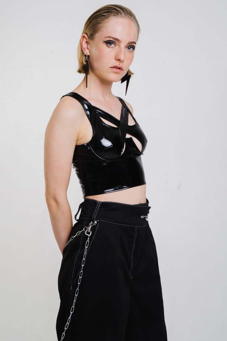 "Danielle" vinyl top with crossed straps and an alternative style