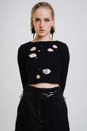 Distressed black longsleeve top with irregular holes from Berlin