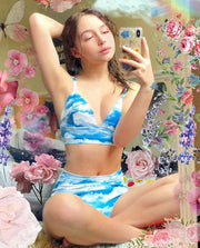 blue sky crop top and booty shorts